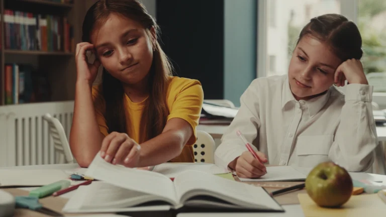 a photo of two kids who look bored